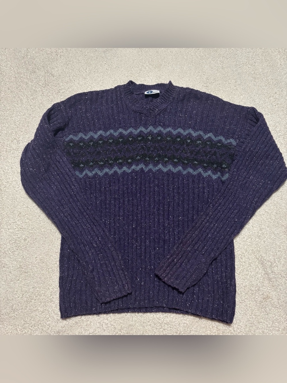 Arizona Jean Company Purple Ribbed Crewneck Sweater with Fair Isle Panel